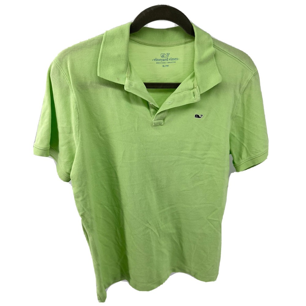 Vineyard Vines Boys Green Whale Short Sleeve Polo Shirt Size XL 18 Preppy